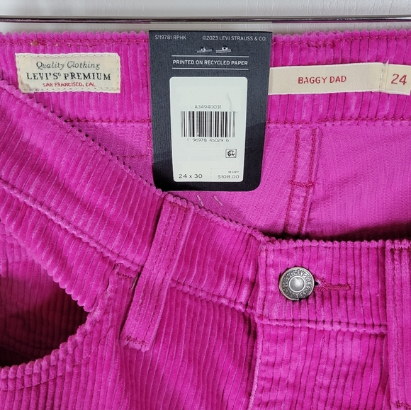 Levi's Premium Baggy Dad Corduroy Pants Size 24 Pink - Picture 4 of 9
